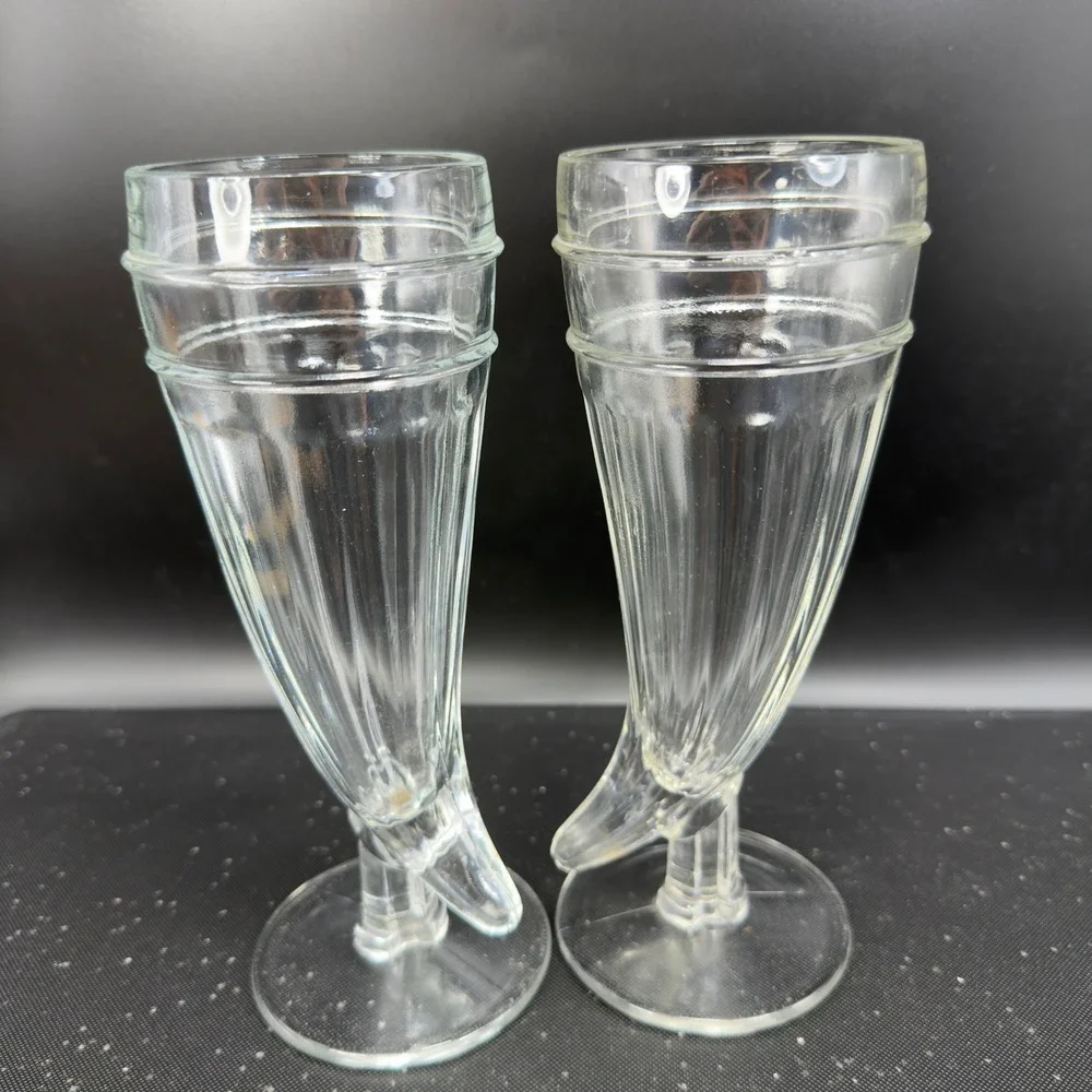 Indiana Glass‎ Cornucopia Horn of Plenty Footed Barware Glasses Cups set 2 VTG